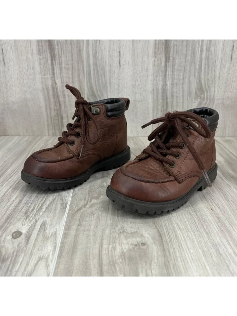 Jumping Jacks Boots Kids Toddler 6.5 M Vintage Brown Leather Moc Toe Work Boots